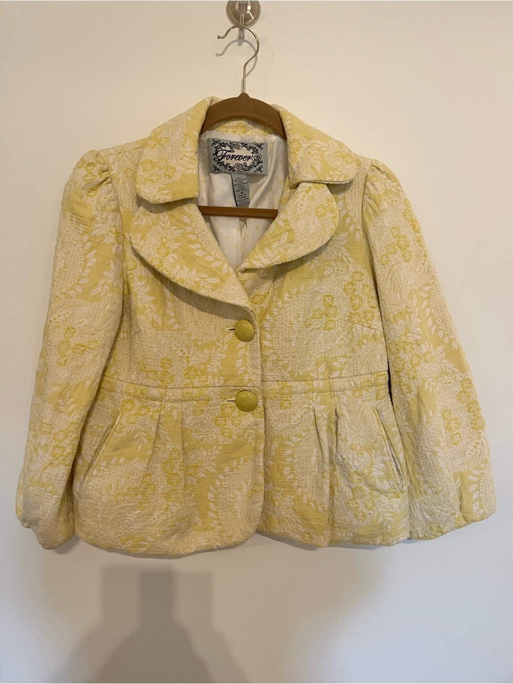 Forever 21 Yellow Floral Brocade Peplum Jacket vintage